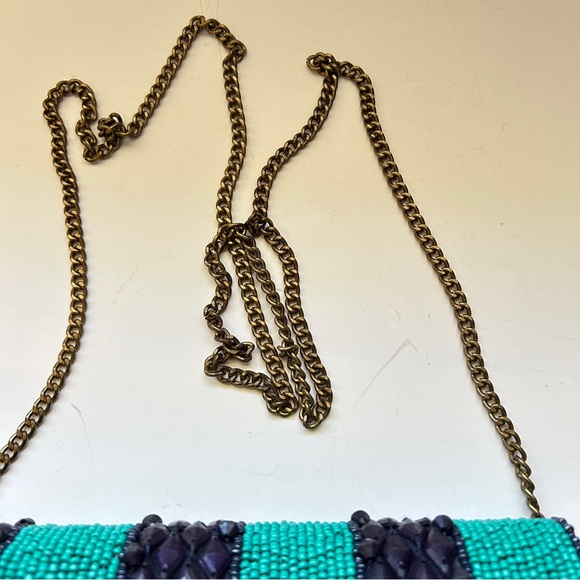 Anthropologie Beaded Flap
Shoulder Handbag Clutch Flap
Turquoise Navy Striped - Picture 3 of 11